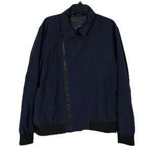 Zara Navy Blue Windbreaker Bomber Jacket Men’s XXL Zipper Pocket Classic Punk